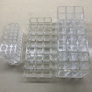 Set of 3 lucite acrylic makeup storage organizers